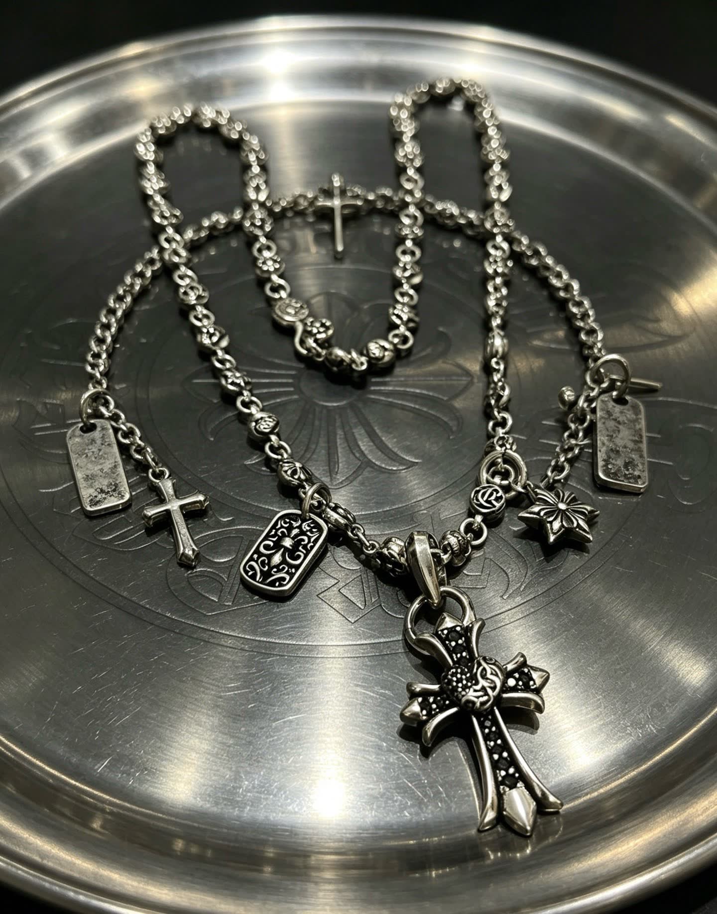 Chrome Hearts Black Diamond Cross Pendant Necklace